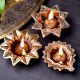 Classical Golden Brass Flower Shape Oil Lamp For Temple Decoration - Pack of 3